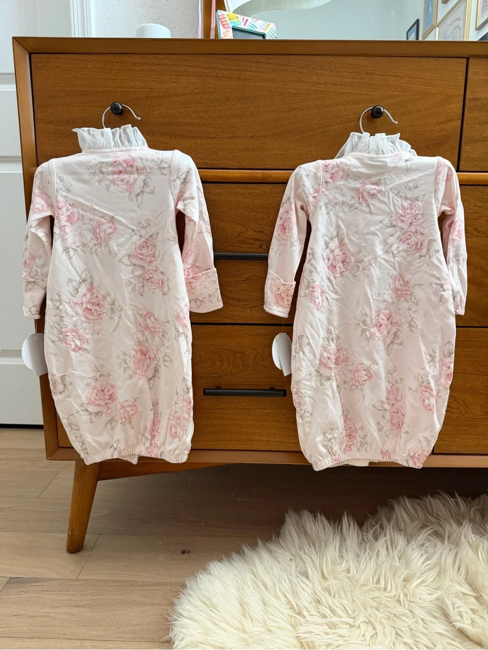 Pink Floral Ruffle-Trim Baby Sleep Gowns